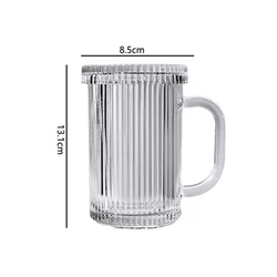 Transparent Minimalist Milk Tea Glass Cup with Lid and Handle - Perfect - 1pcs (380ml)