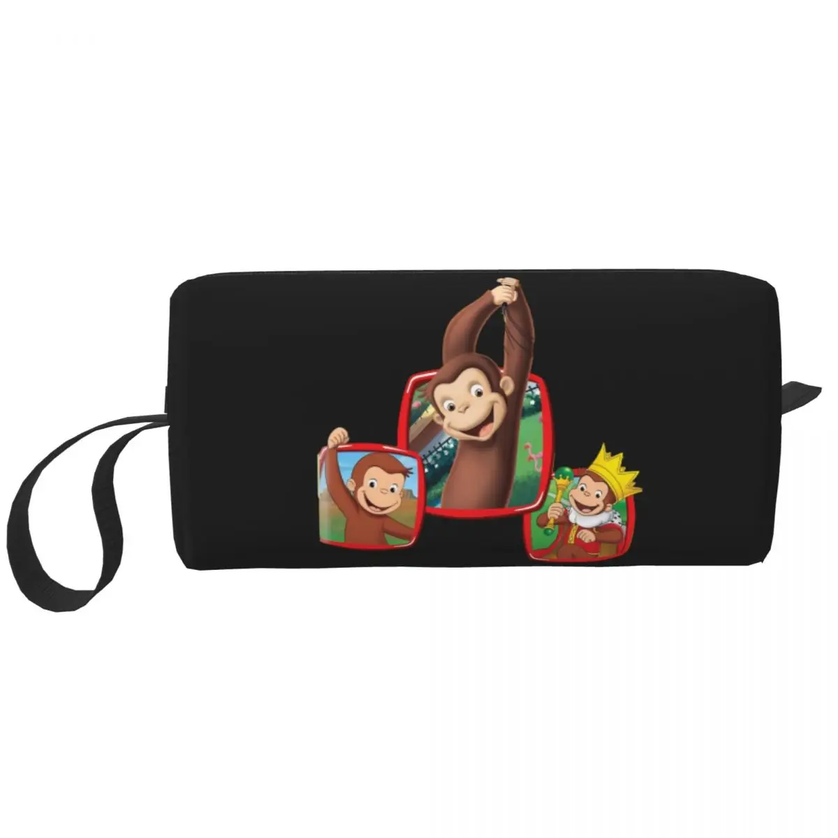 

Custom Curious George Monkey Manga Toiletry Bag Women Makeup Cosmetic Organizer Ladies Beauty Storage Dopp Kit Box