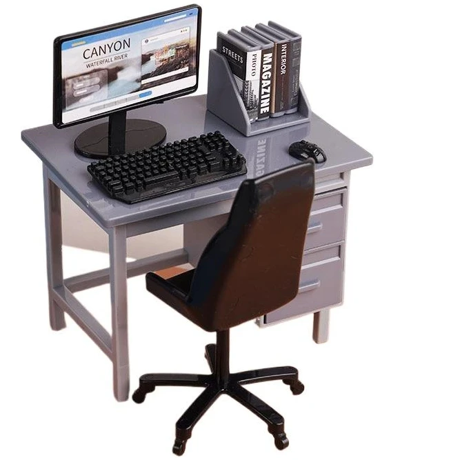 1 Set 1/12 Dollhouse Miniature Computer Keyboard Desk Chair Kit Home ...