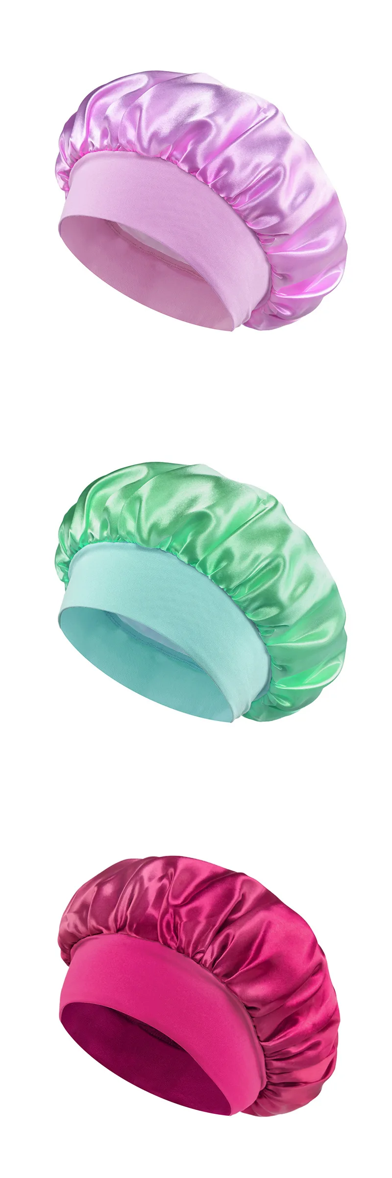 Satin Bonnets Night Sleeping Cap Large Elastic Wide Soft Band Colorful Silk Hat for Curly Hair Care Beauty Makeup for Women