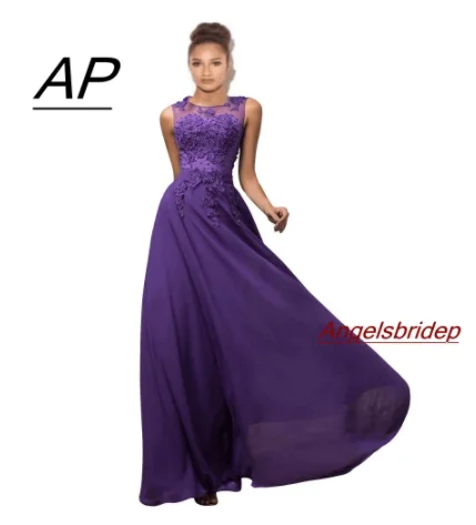 

ANGELSBRIDEP Purple Chiffon Long Evening Dress For Women Appliques Beading Formal Party Prom Gowns Robes De Soiree Plus Size