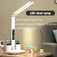LED Desk Lamp USB Dimmable Touch Foldable Table Lamp with Calendar Temperature Clock Night Light for Study Reading Lamp 1