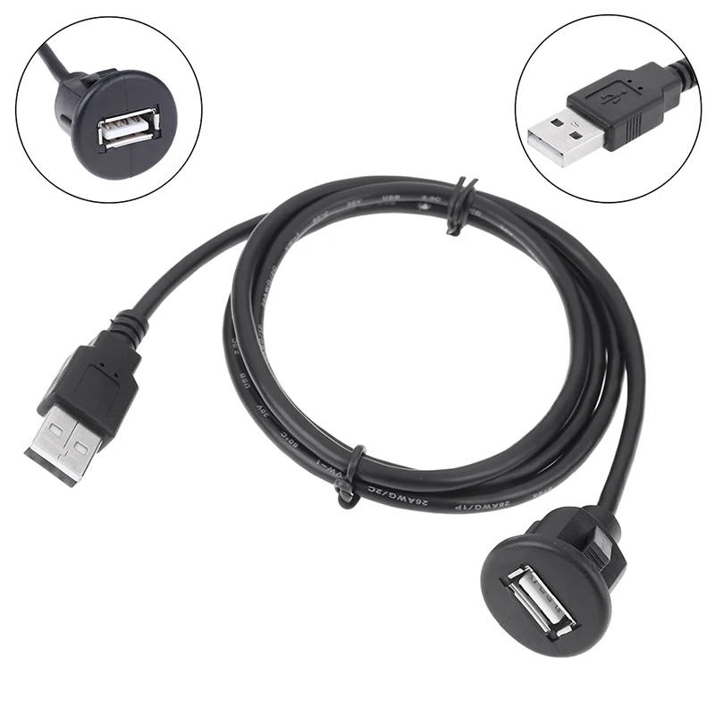 

1Pc 1M Car Dash Board Mount USB 2.0 Male To Female Socket Extension Panel Cable Usb Waterproof Cable