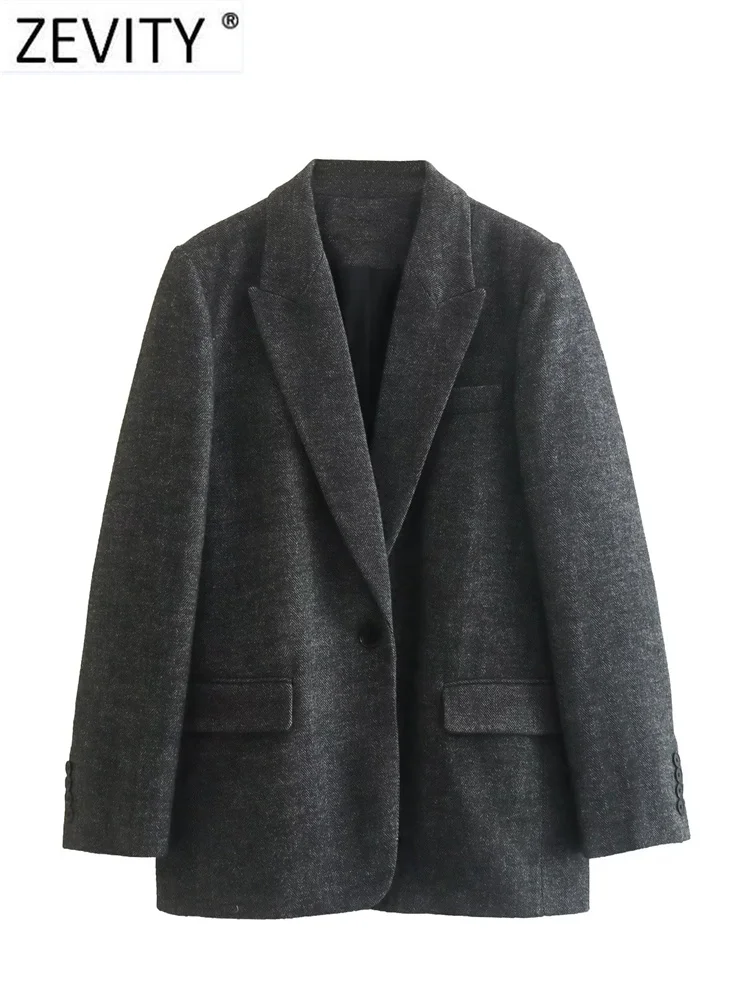

ZEVITY Women Leisure Notched Collar Herringbone Twill Texture Cardigan Blazer Coat Female Chic Casual OL Suits Veste Tops CT3191