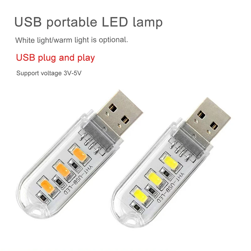 

Портативная мини-лампа с 3 светодиодами и USB, 5 В, 3000-7000K