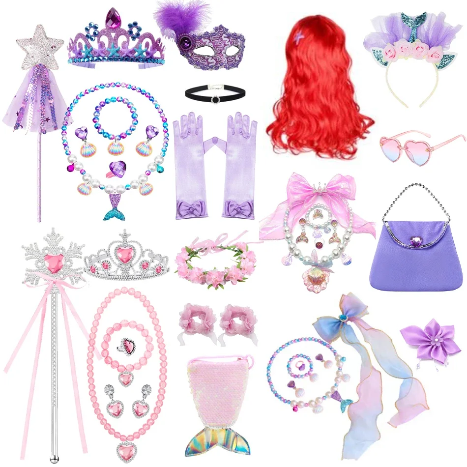 Cosplay Accessories Hair Accessories Children Jewelry Set for Mermaid Gloves Wand Crown Necklace Braid Princess Dress Clothing Halloween Birthday