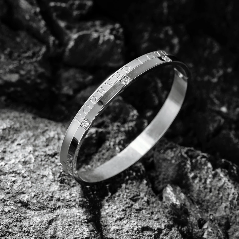 Luxury Cuff Bracelet Bangle Stainless Steel  Bracelet Carving Couple Bangle For Men Women Jewelry Wedding Forever Kpop Gifts 4