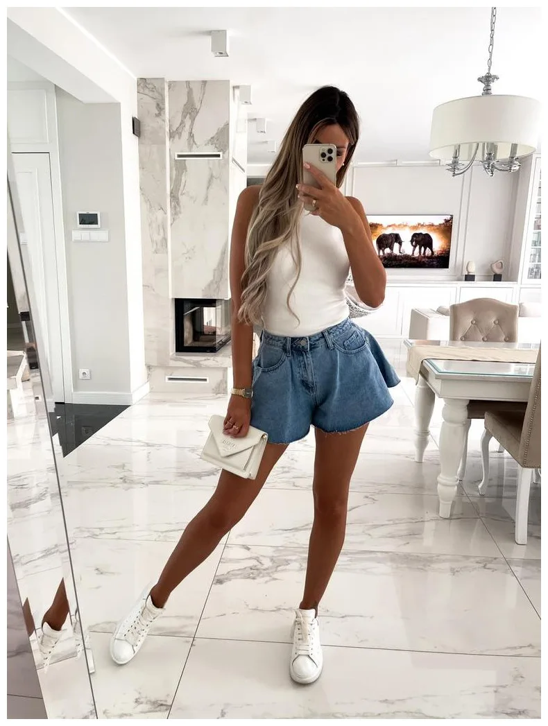 women's clothing stores women Shorts Loose Wavy Jeans Skirt High Waist Casual Washed Korean Loose Jeans Summer hot girls high street shorts golf shorts