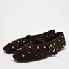2025 Summer Brand Mary Jane Shoes for Women Fashion Rivet Suede Classic Retro Brown Casual Soft Bottom Comfortable Ladies Flats 1