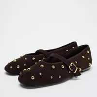 2025 Summer Brand Mary Jane Shoes for Women Fashion Rivet Suede Classic Retro Brown Casual Soft Bottom Comfortable Ladies Flats 1