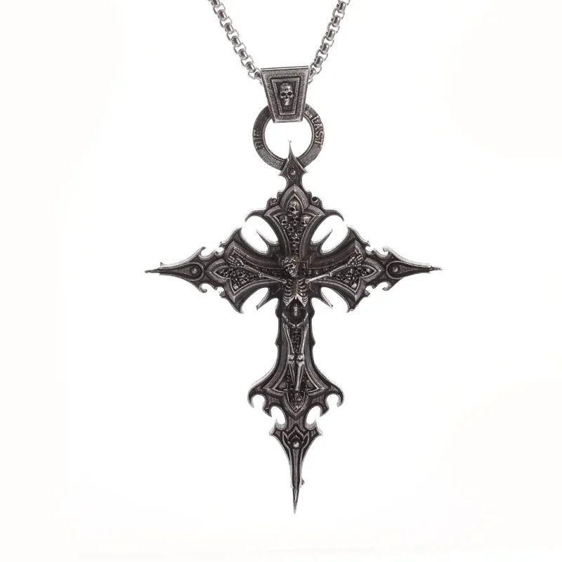 Collana Gotica Con Ciondolo Croce E Teschi – In Acciaio Inossidabile, Stile Punk