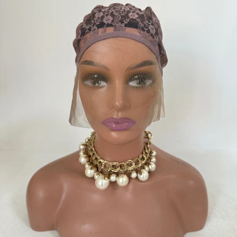 1 Pcs Medium brown Double Lace Wig Caps with Adjustable Straps Swiss Lace Hairnet on the Back for Making Wig