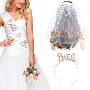 Set per Festa Nuziale Oro Rosa, Accessori per Sposa, Velo Nuziale, Fascia per Capelli, Articoli per Addio al Nubilato
