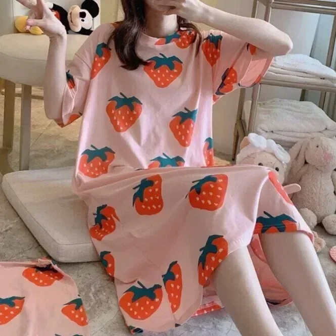 

Nighty Female Cute 2023 Sleeved Summer Nightdress Women Sleepwear Lingerie Cartoon Ladies Size Plus Loungewear For Short