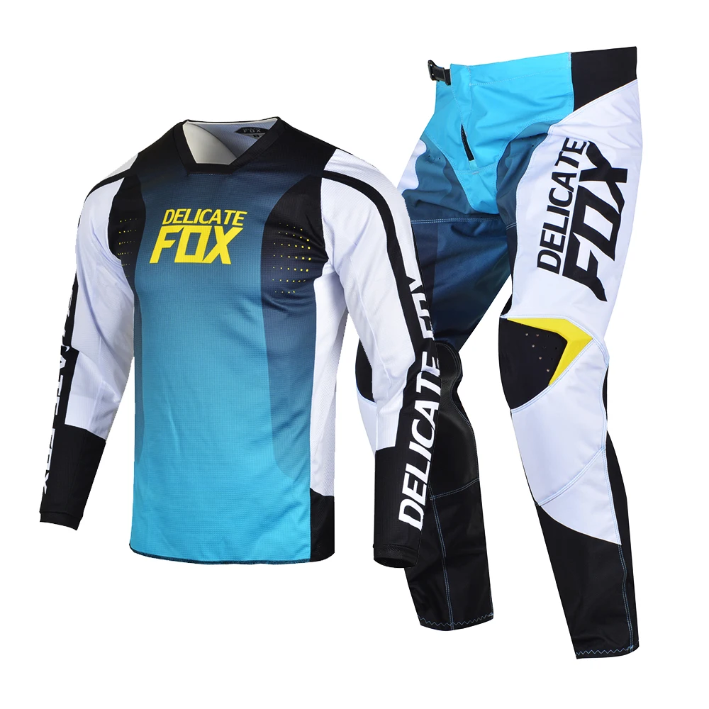 Delicado Fox-MX Motocross Jersey e Calças Set, Offroad Dirt Bike, Cross Country MTB, DH, UTV, Enduro Gear Combo