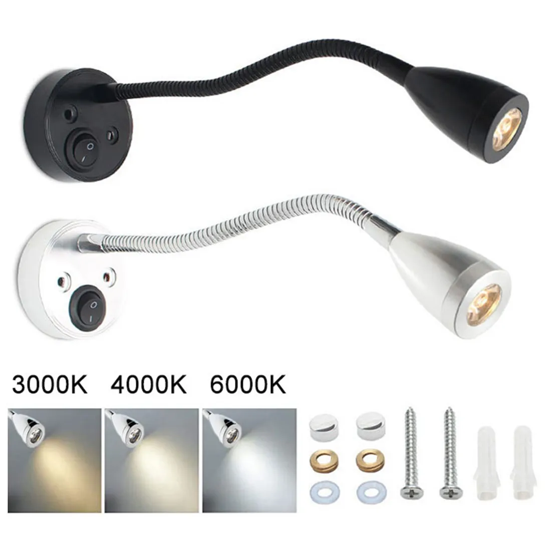 Wall Lamp Gooseneck RV Reading 12V 3W Bedside with Switch For Reading Boat Yacht Caravan Motorhome