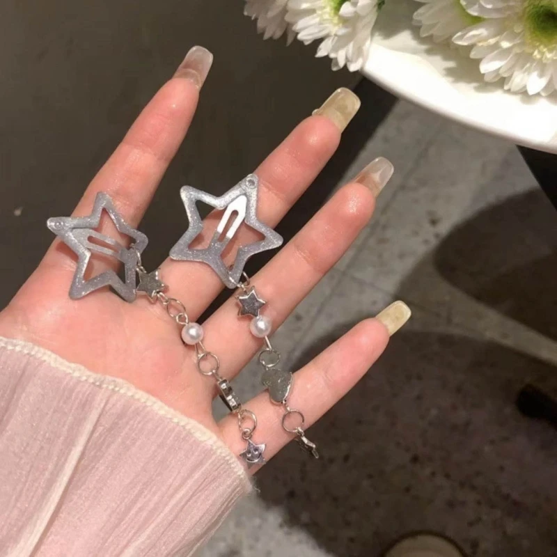 

A2ES Harajuku Y2k Pentagrams Tassels Hair Clip for Women Sweet Cool Aesthetic Trend Hairpin Korean Fashion Hair Accessories
