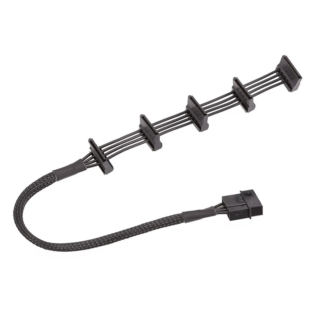 Adaptateur de câble d'alimentation SATA pour serveur PC, 4 broches IDE Molex, 1 à 5 SATA, répartiteur, 18AWG, noir, 40cm, pratique et durable, haute qualité, 1 pièce