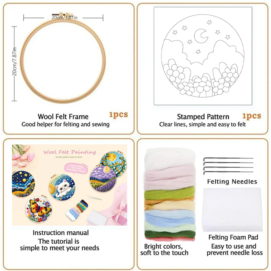 SDOYUNO Needle Felting Kit Starter Rainbow Felting Kit For Beginners DIY Creative Needle Wool Painting Making Art Gift