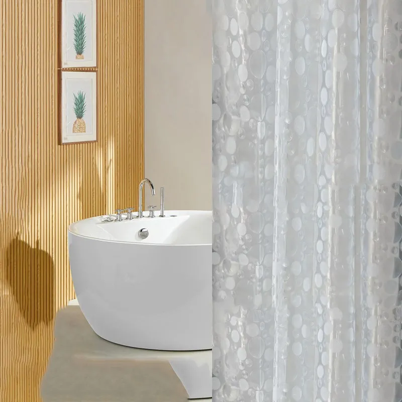 Modern Shower Curtain 3D Waterproof Bathroom Curtains Mildew PEVA Circle Print Translucent Bath