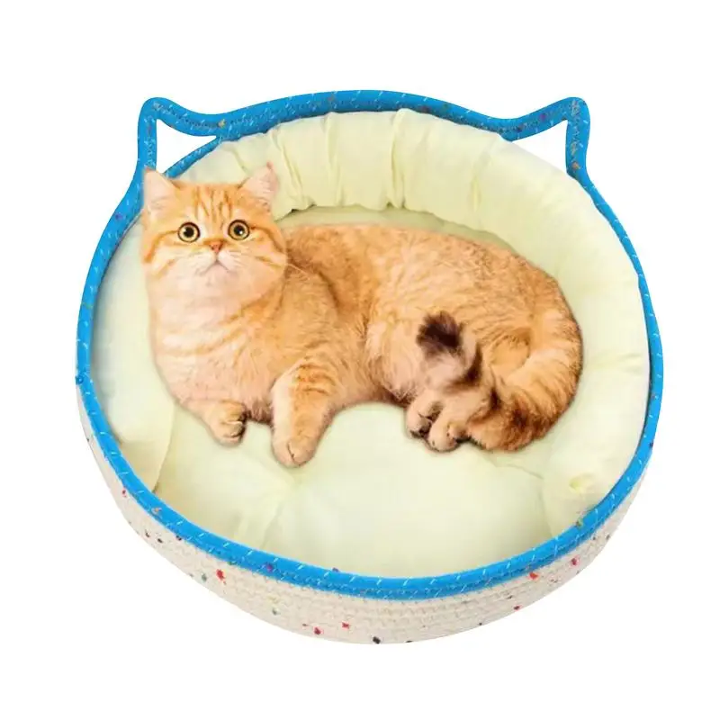 

Round Cat Bed Nest Summer Cool Nest Cute Cat Ear Design Cat Basket Bed Cotton Cat Nest For Puppy Kitten Cats Summer pets Bed