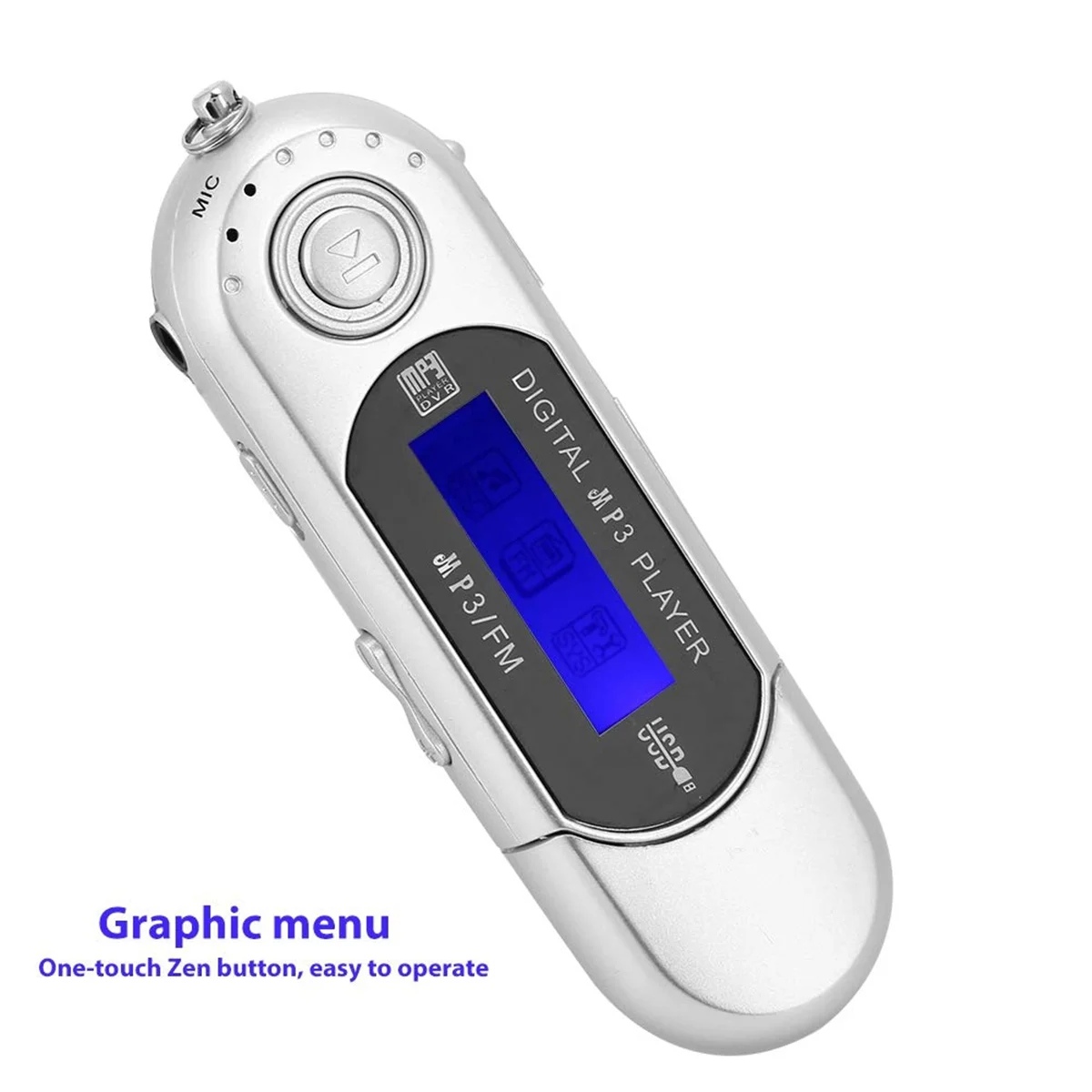 B02B-MP3 Player with Earphone 8GB, Portable Music MP3 USB Player with LCD Screen FM Radio for Walking Running (Silver)