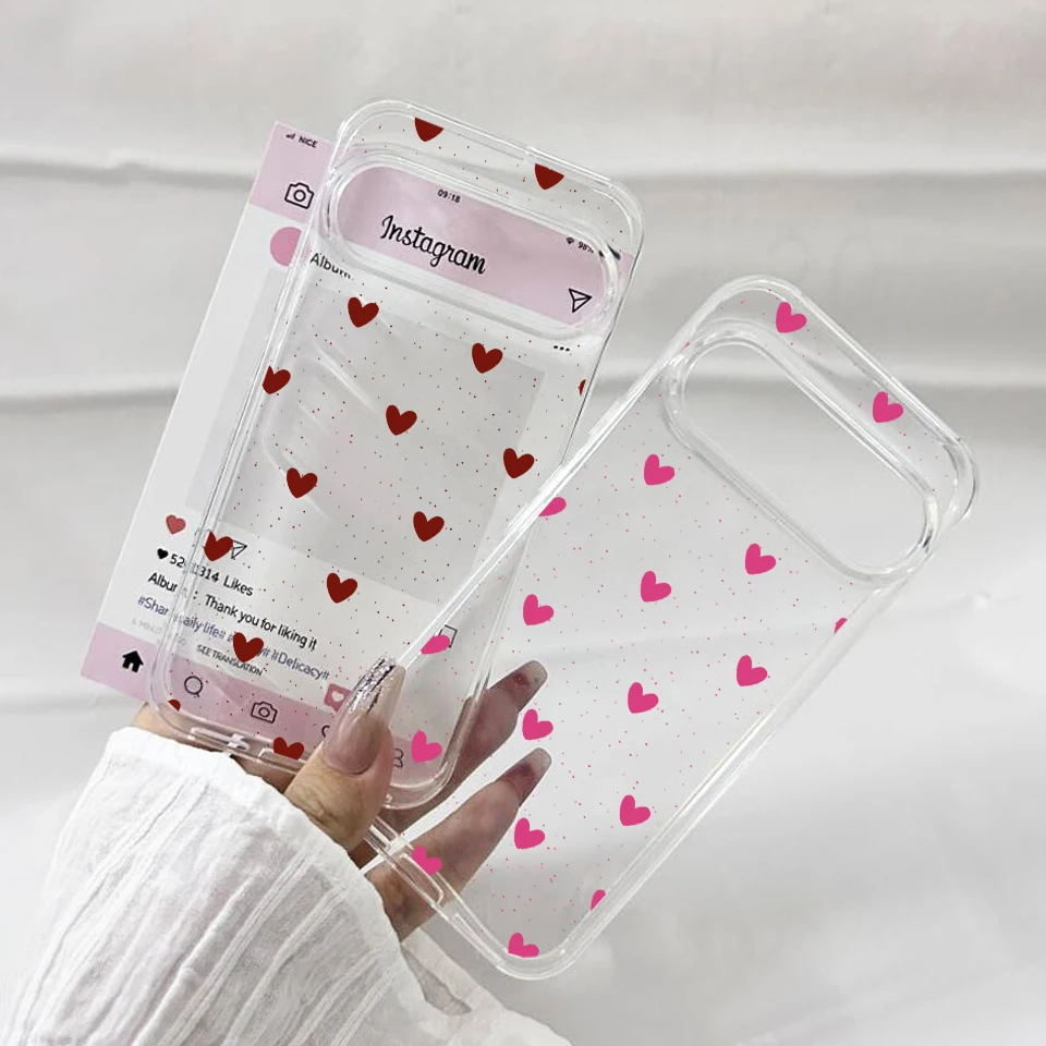 Chic Rose Pink Love Heart Polka Dot Clear Soft TPU Phone Case Cover