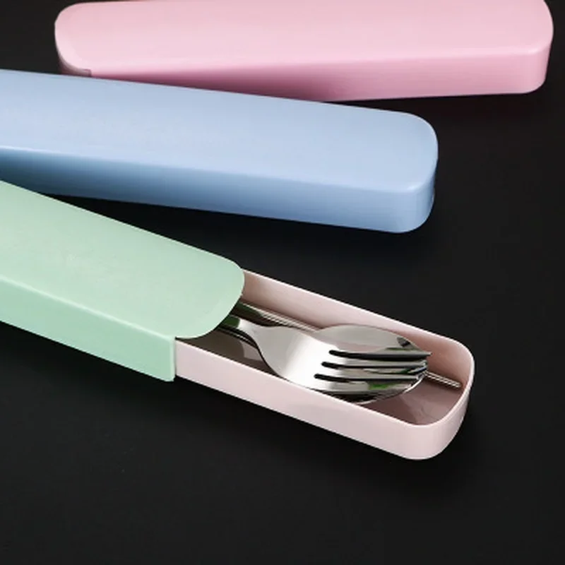 3PCS/Set Portable Travel Tableware Set Stainless Steel Dinnerware With Box Kitchen Fork Spoon Dinner Set For Kid School Cutlery