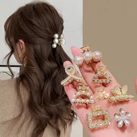 6/8/10PCS/Set Small Rhinestone Pearls Geometric Metal Hair Claws For Women Girls Sweet Mini Hair Clips Hairpins Hair Accessories 1