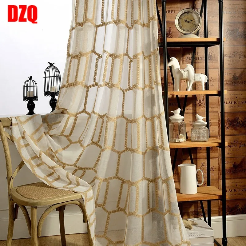 

American Country Doré Textured Yarn Curtains for Living Dining Room Bedroom Embroidered Window Screen Fabric Pop-ups