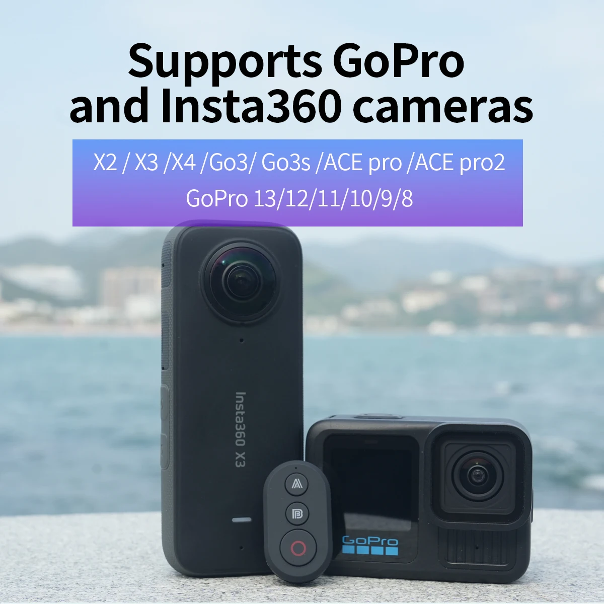 Suitable for Insta360 and GoPro sports cameras Bluetooth remote control 360 X2 X3 X4 GO3 Ace Pro，GoPro9 10 11 12 13 2