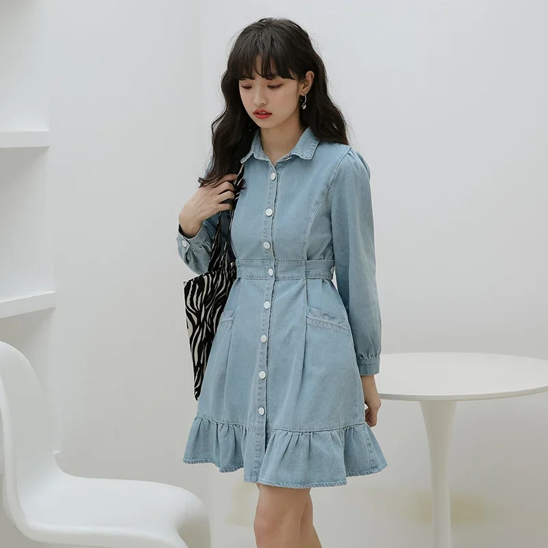 

Sandro Rivers Vintage Ruffle Denim Dress, Sweet Waisted Short Skirt, Fashionable Female Skirt, Spring and Winter, New, 2023