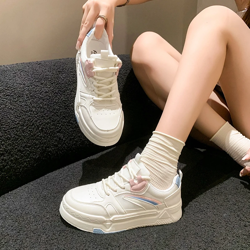 New Women's Sneakers Platform Sport Shoes Female Flat Casual Shoes Breathable Lace Up Tennis Vulcanized Shoes Zapatillas Mujer