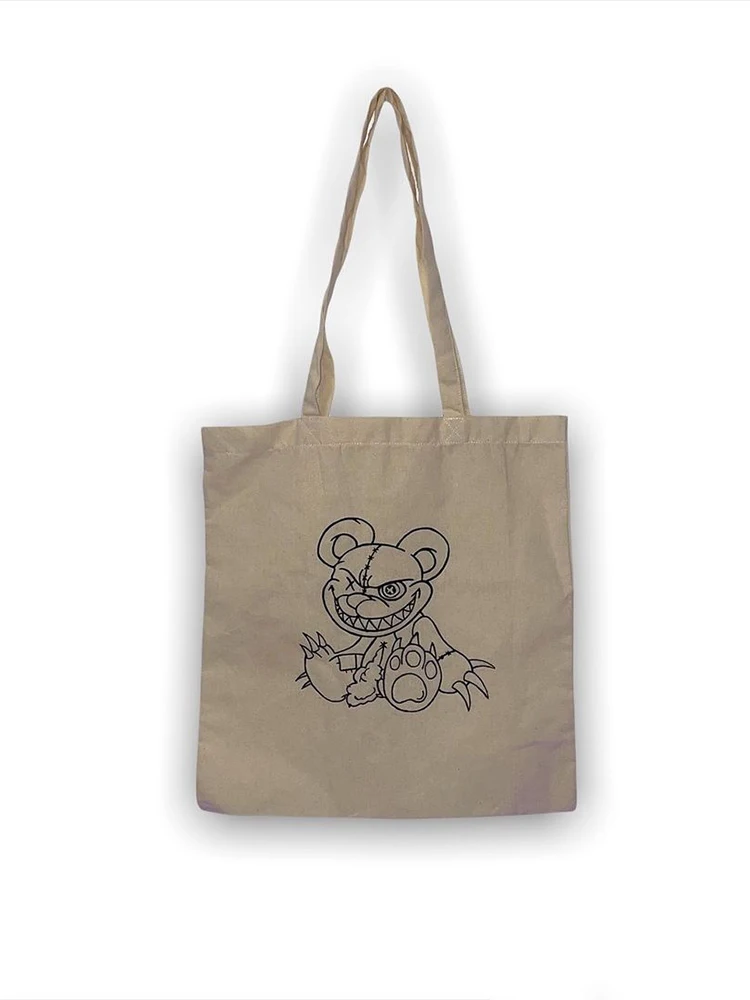 Women's Bag Cheap Casual Large Capacity Shoulder Bags Shopper Canvas funny Fashion Harajuku bear doll Print Ulzzang Handbags emo |