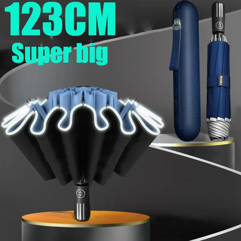 

New 123cm Super Big Women Umbrella Reinforced Luxury Inverted Parasol Automatic Strong Umbrellas Lightweight Parapluie Rain G