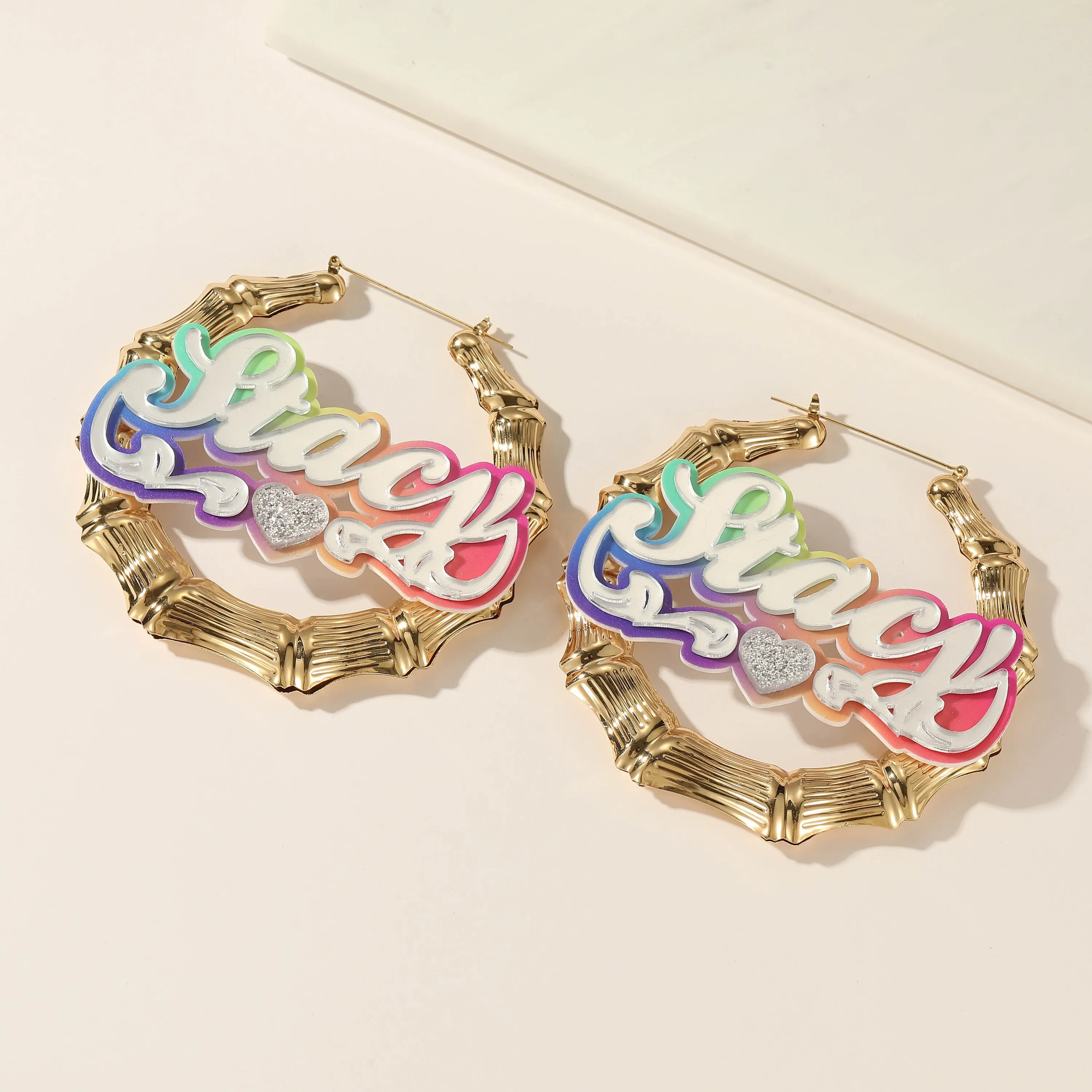 Acrylic Custom Name Earrings Stainless Bamboo Colorful Earrings Female Personality Acrylic Earrings For Women Girls Jewelry Gift