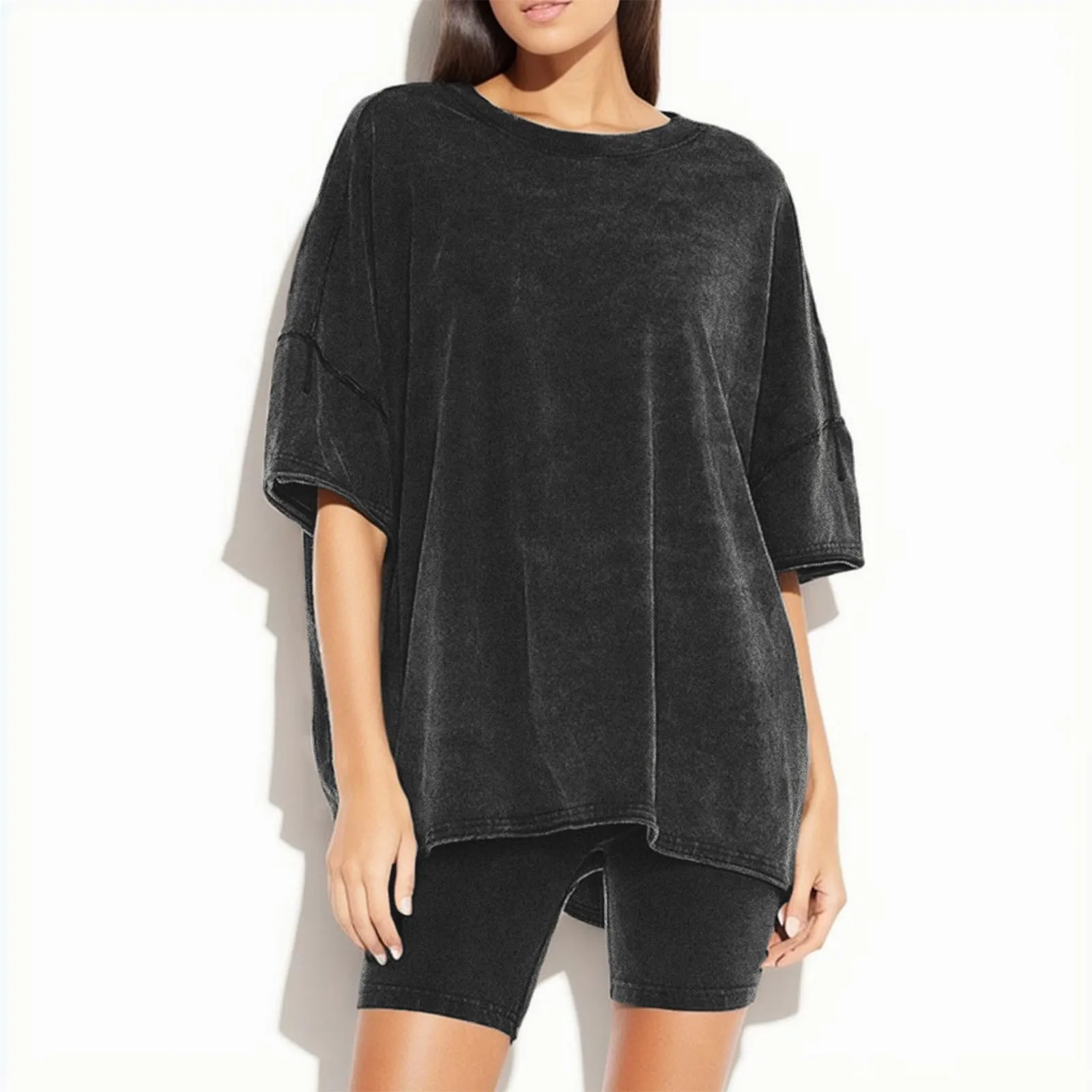 

Женский спортивный костюм из двух предметов, Однотонная футболка с коротким рукавом и V-образным вырезом и шорты, двусторонний тренировочный костюм для йоги, уличная одежда