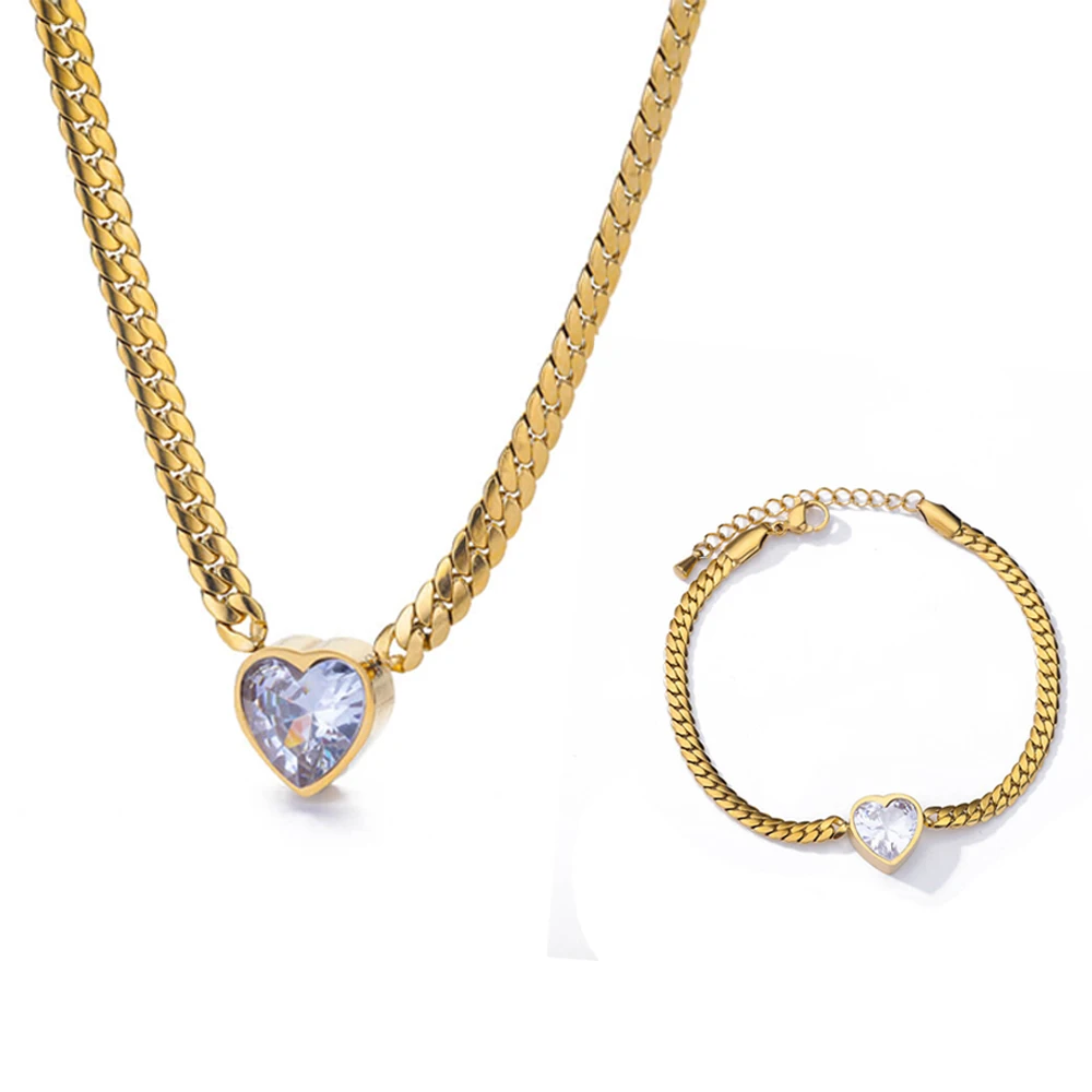 Stainless Steel Pendant Necklace Bracelets Zircon Stainless Steel Heart Necklace Jewelry