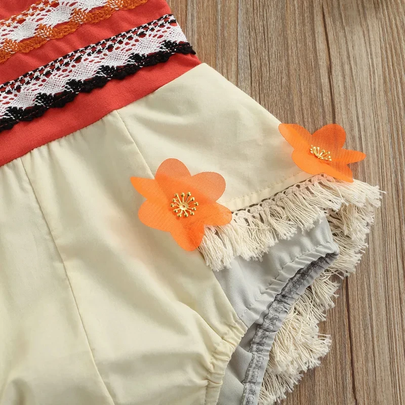 0-24M Toddler Baby Girls Romper Summer Princess Moana Flower Tassel Patchwork Sleeveless Jumpsuit Beachwear for Infant Girls 5