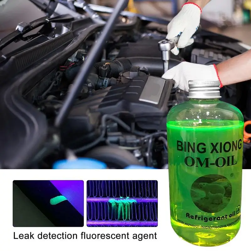 1pc 500ml Car Air Conditioner Leak Fluorescent Agent Leak Detection Oil Eco-Friendly AC Refrigerant Oil Agent For Leak Detection