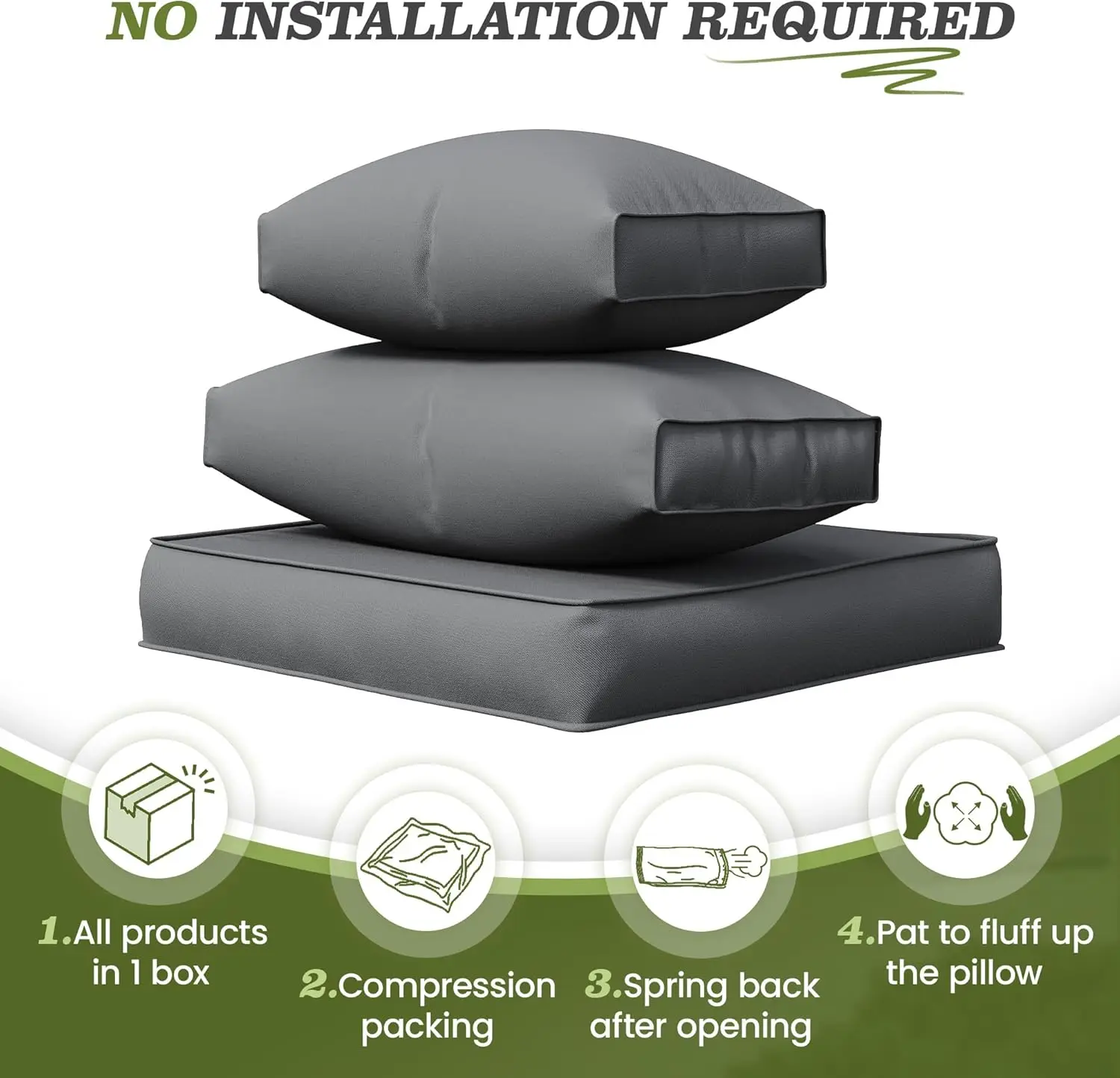 Outdoor Cushions for Patio Furniture Replacement, Patio Furniture Cushions, Patio Seat Cushions for Outdoor Sectional (Grey) 5