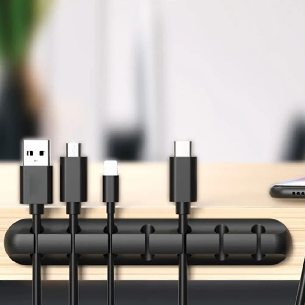 2Pcs 컴팩트 5홀 실리콘 케이블 정리기 헤드폰 충전용 데스크탑 코드 클립 USB 전원 케이블 접착식 케이블 관리