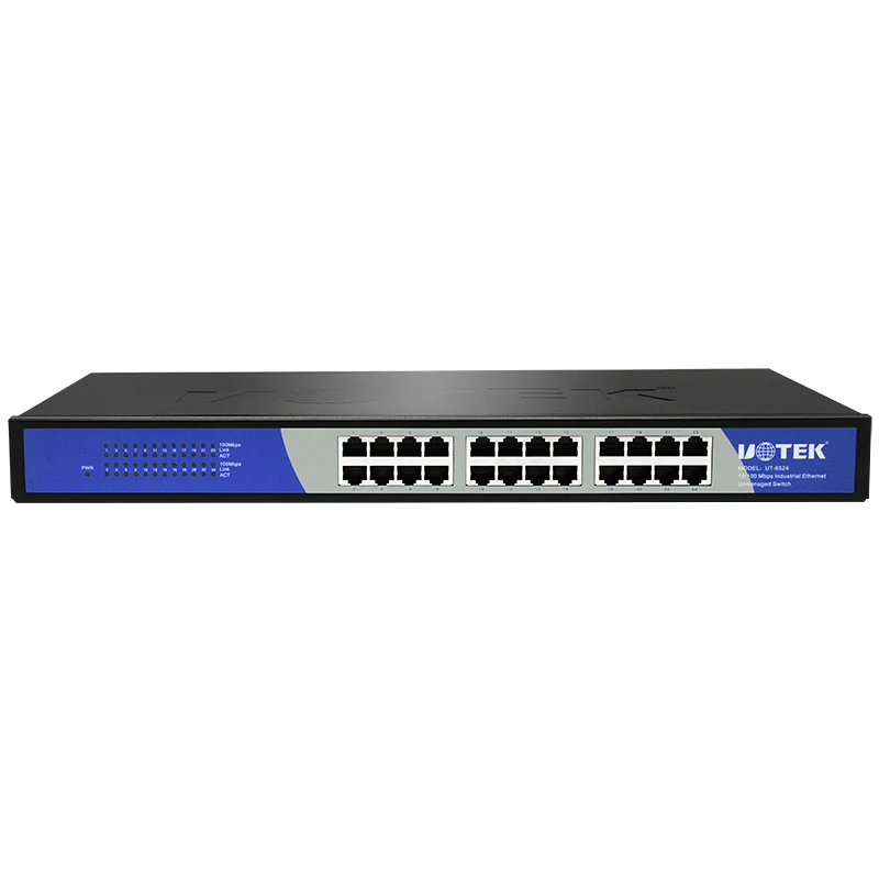 

UT-6524 промышленный класс Ethernet неуправляемый 24 порта 100 Мбит/с полный порт RJ45 коммутатор
