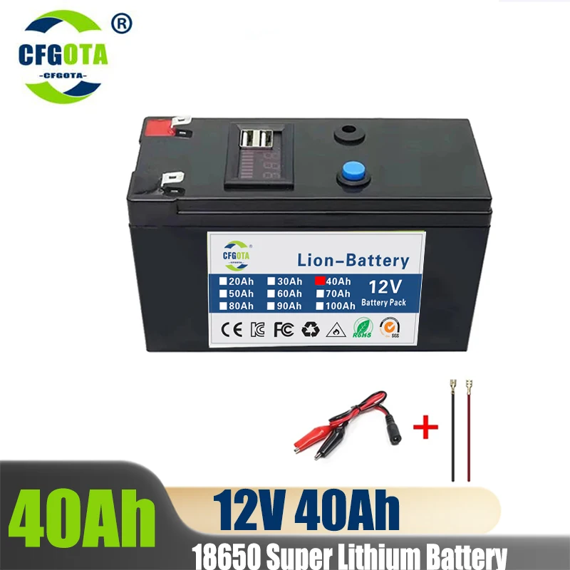 

New 12V 40Ah lithium ion Rechargeable Battery Charger Deep Cycle Battery Pack For Kid Scooters with Built-in BMS Power display