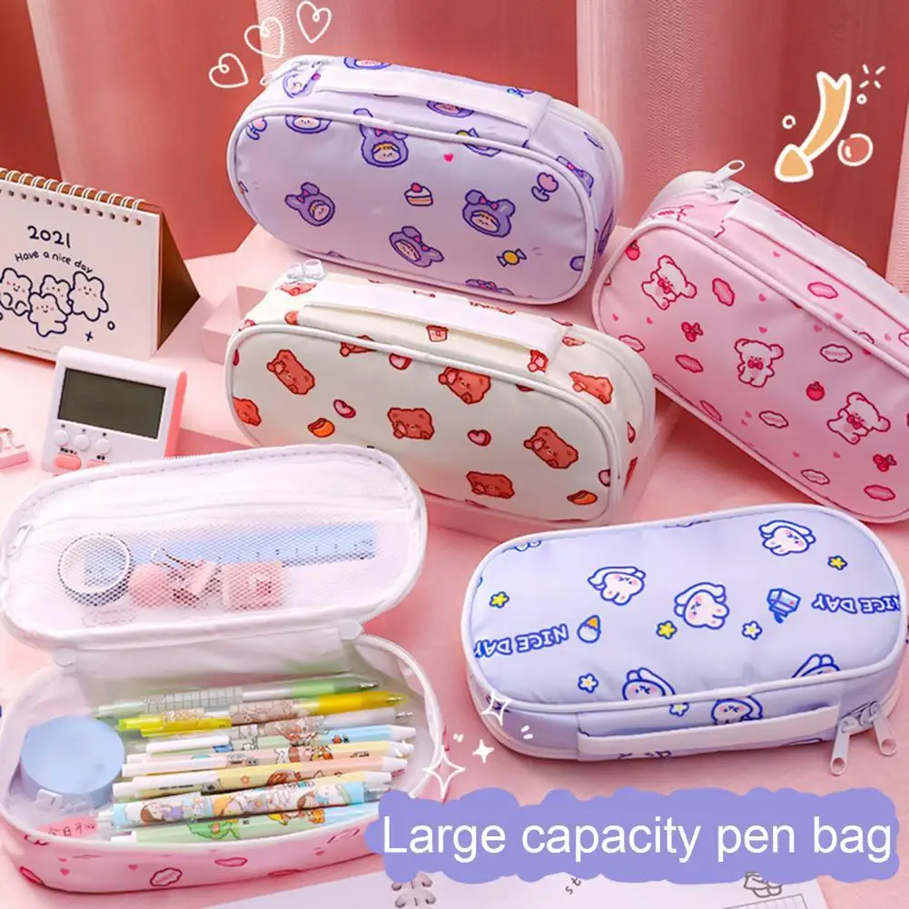 

Large Capacity Pencil Pouch with Handle Polyester Teen Boys Girls Pencil Storage Bag for Stationery