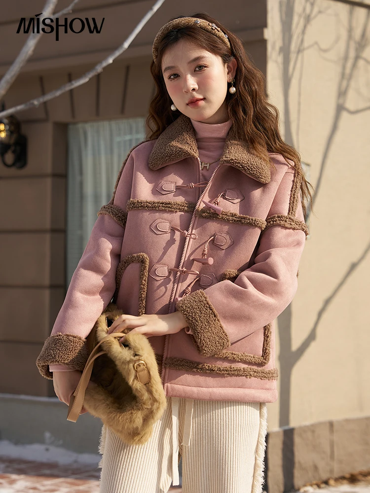 MISHOW French Gentle Faux Fur Coat for Women 2023 Autumn Winter Lapel Horn Button High Quality Thick Warm Lamb Wool MXC56W0169