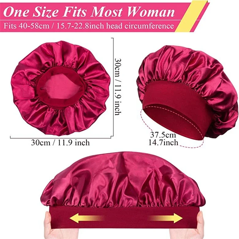 Soft Satin Hair Bonnet for Women Night Sleep Hair Caps Silky Bonnet Satin Double Layer Adjust Head Cover Hat for Curly Springy 3
