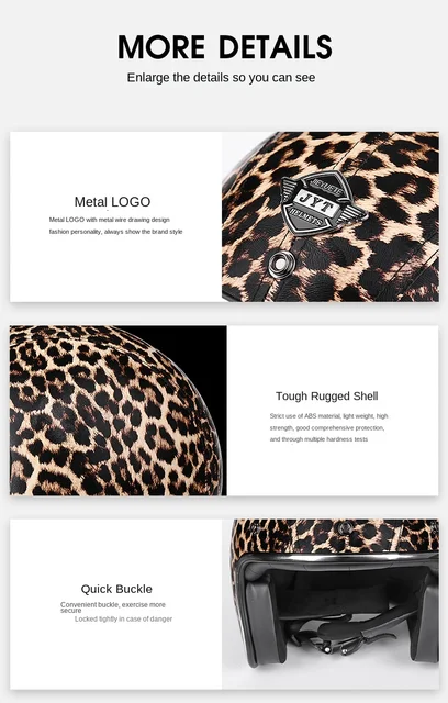 Casque Moto Femme Retro Leopard Print Motorcycle Helmet Women Half