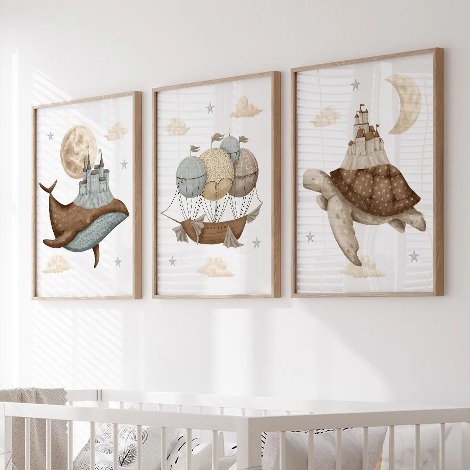 Nordic Whale Turtle Nursery Wall Art 4