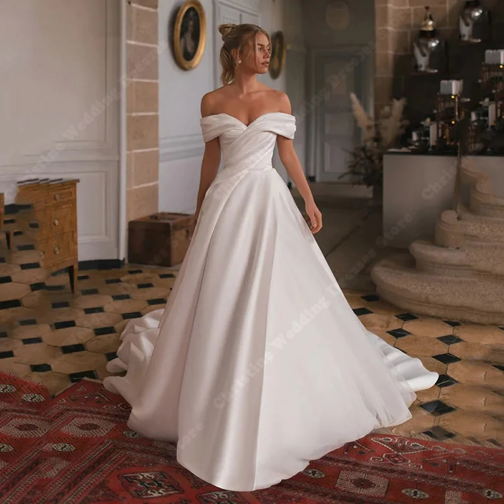 Off Shoulder Women Wedding Dresses Sexy Sleeveless A-Line Bridal Gowns Princess Mopping Length Ball Vestidos De Novia Customized 4